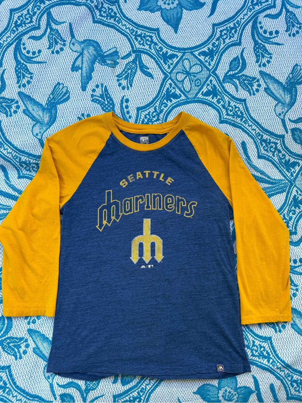 Seattle Mariners Majestic Cooperstown Collection 3/4 Sleeve Raglan Youth XL
